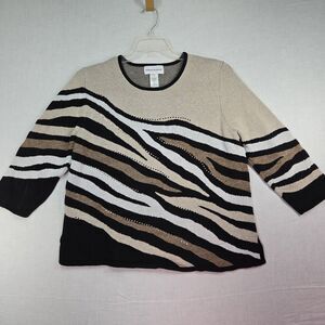 Alfred Dunner Women's Animal Jacquard Crew Neck Sweater Medium Embellished Bling